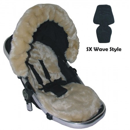 Seat Liner & Hood Trim to fit Silver Cross Wave Pushchairs - Honey Faux Fur
